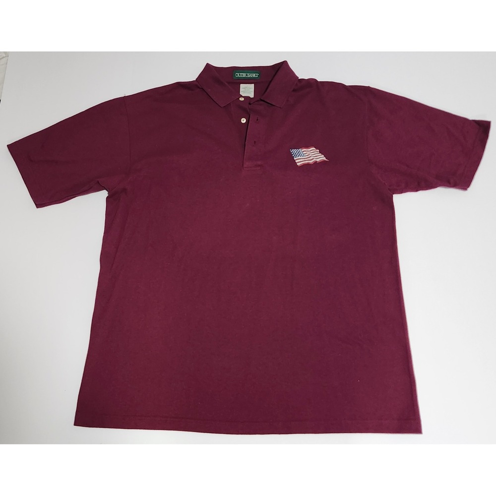 Outer Banks USA Patriotic Mens XL Burgundy Maroon American Flag Polo Shirt